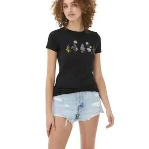 Aeropostale Free State Women's Black Cotton Floral Arrangement T-Shirt